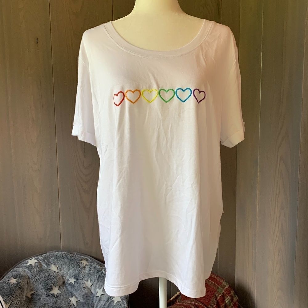 SWEET SOUL Rainbow Hearts Embroidered Tee 1X